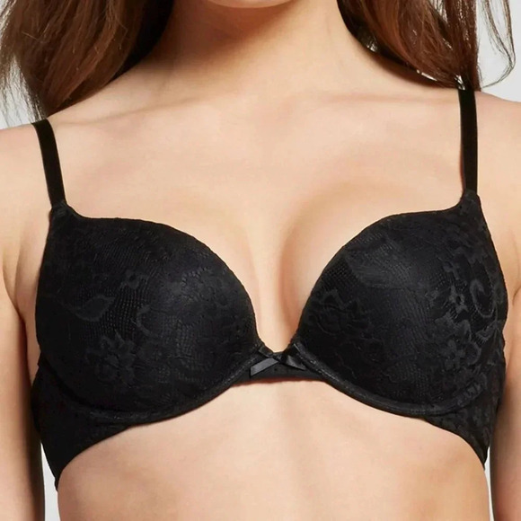 32AA Xhilaration Lace T-Shirt Push-Up Plunge UW Bra Black NWT - Picture 5 of 7